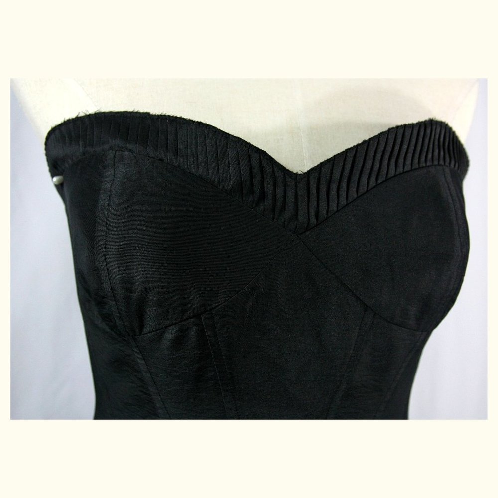 Jans Boutique Black Taffeta Full Flare Strapless Formal Dress w Floral Pleats 6 - Picture 2 of 9